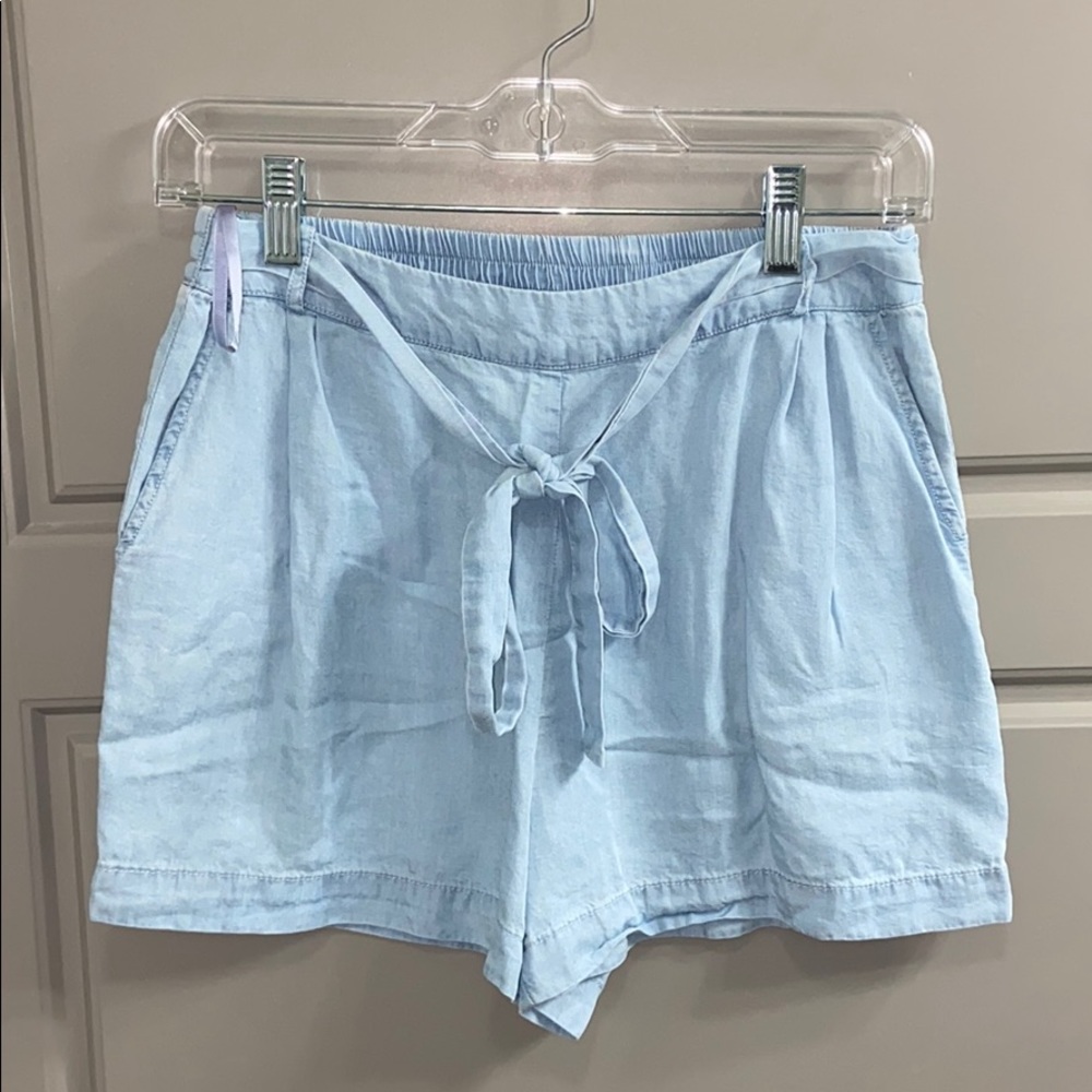 Blue Linen Shorts with Tie